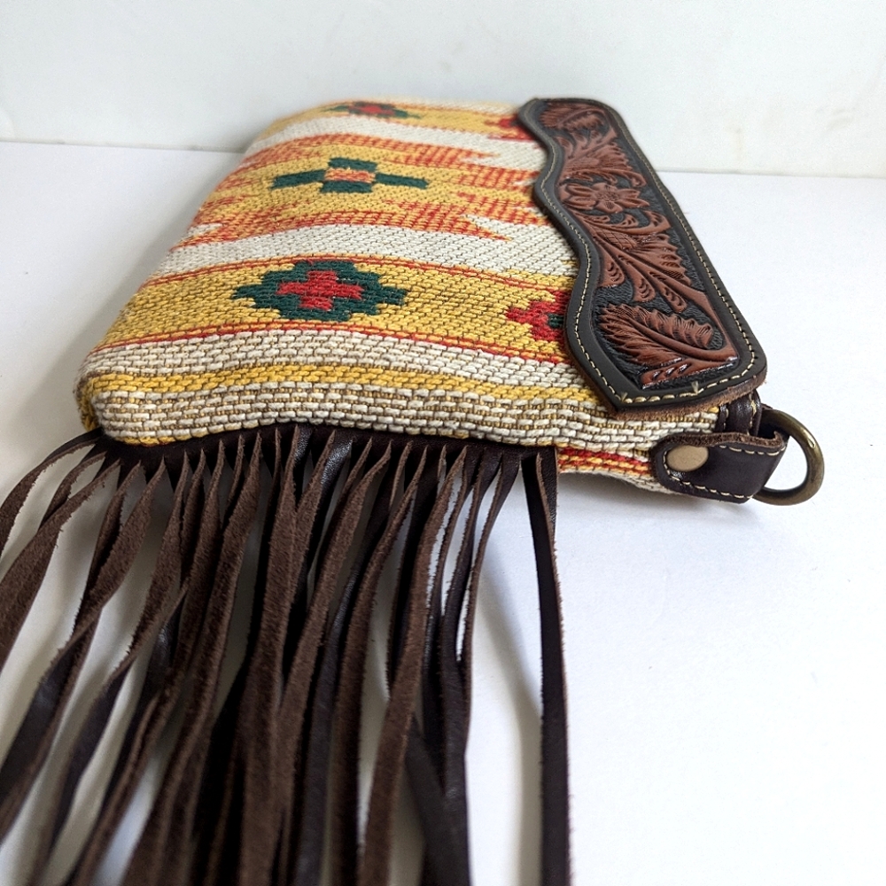 Myra Bag Hand Tooled Clutch Crossbody Shoulder Bag 💜 Rancher Aztec Western - Picture 9 of 16